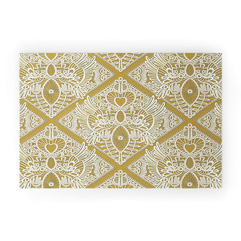 Sharon Turner love bird lace gold Welcome Mat