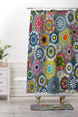Sharon Turner mandala cirque festival stripe Shower Curtain And Mat