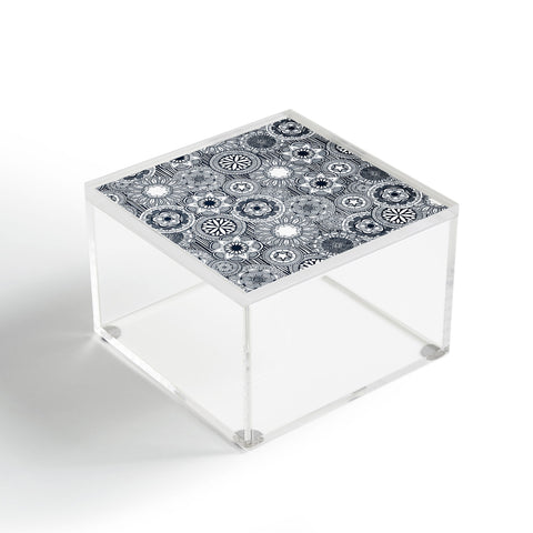 Sharon Turner mandala cirque indigo white Acrylic Box