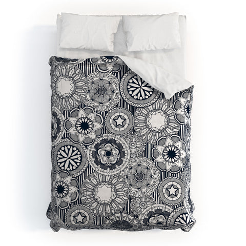 Sharon Turner mandala cirque indigo white Comforter