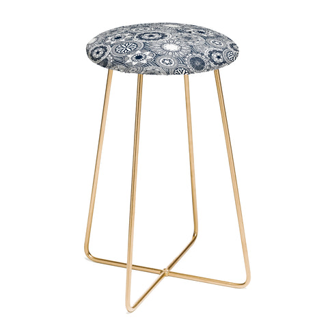 Sharon Turner mandala cirque indigo white Counter Stool