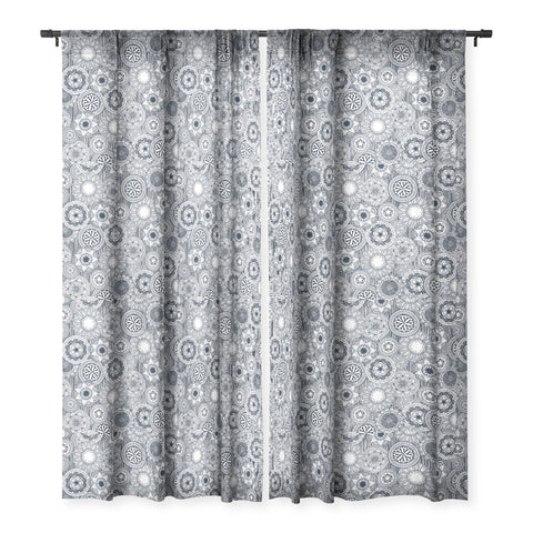 Sharon Turner mandala cirque indigo white Sheer Window Curtain