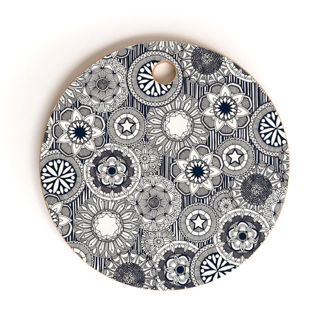Sharon Turner mandala cirque indigo white Cutting Board Round