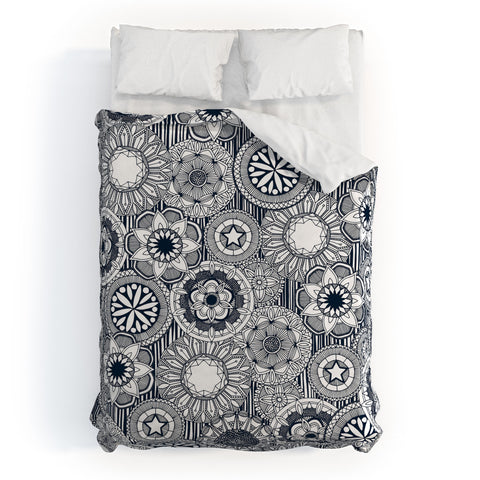 Sharon Turner mandala cirque indigo white Duvet Cover