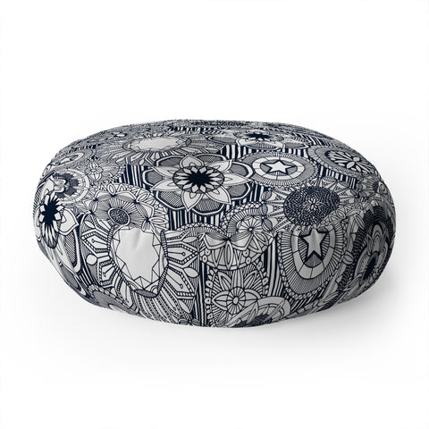 Sharon Turner mandala cirque indigo white Floor Pillow Round