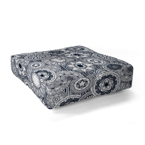 Sharon Turner mandala cirque indigo white Floor Pillow Square
