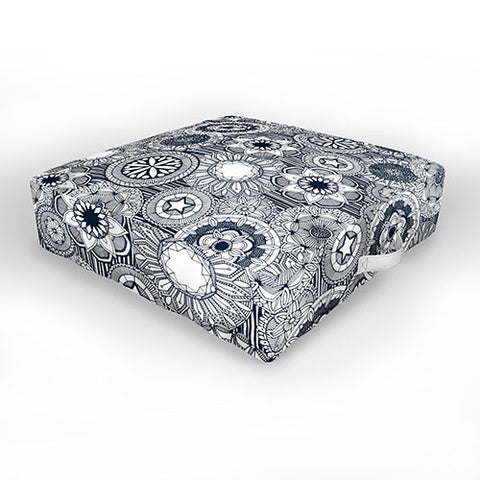 Sharon Turner mandala cirque indigo white Outdoor Floor Cushion