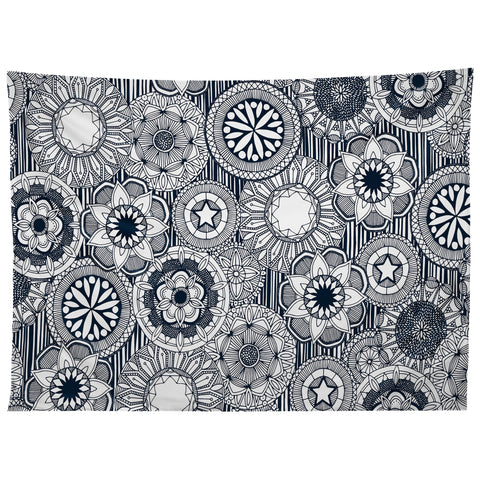 Sharon Turner mandala cirque indigo white Tapestry
