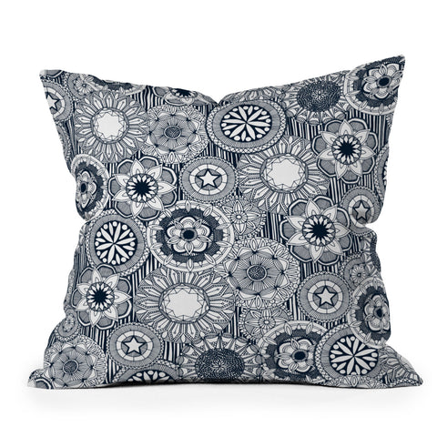 Sharon Turner mandala cirque indigo white Throw Pillow