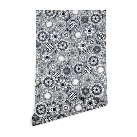 Sharon Turner mandala cirque indigo white Wallpaper