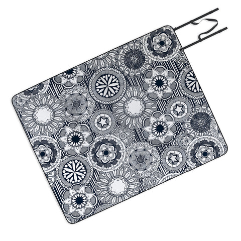 Sharon Turner mandala cirque indigo white Picnic Blanket
