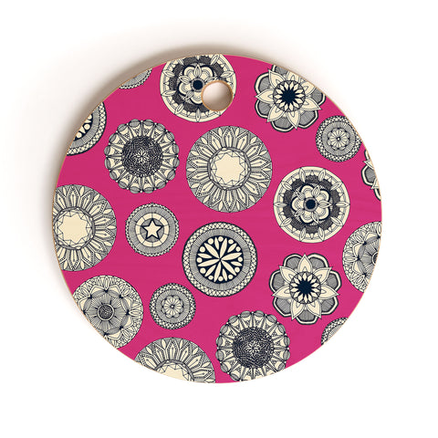 Sharon Turner mandala cirque spot pink Cutting Board Round