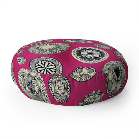 Sharon Turner mandala cirque spot pink Floor Pillow Round