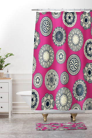 Sharon Turner mandala cirque spot pink Shower Curtain And Mat