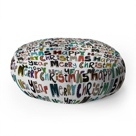 Sharon Turner merry christmas happy new year Floor Pillow Round