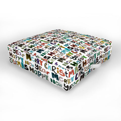 Sharon Turner merry christmas happy new year Outdoor Floor Cushion