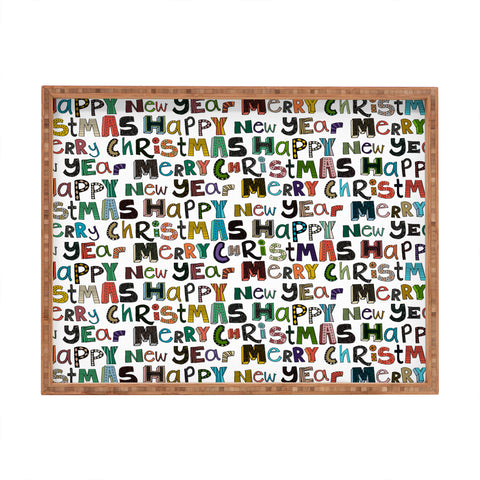 Sharon Turner merry christmas happy new year Rectangular Tray