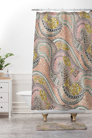 Sharon Turner mosaic fish pastel Shower Curtain And Mat