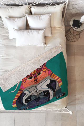 Sharon Turner mouse cat pug Fleece Throw Blanket