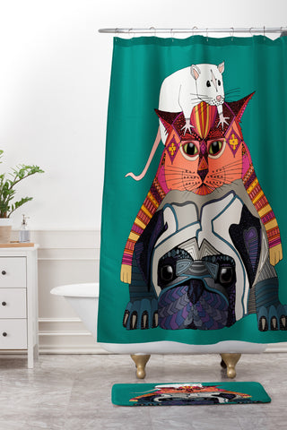 Sharon Turner mouse cat pug Shower Curtain And Mat