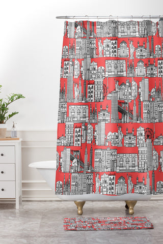Sharon Turner New York Coral Shower Curtain And Mat