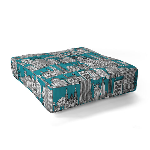 Sharon Turner New York Teal Floor Pillow Square