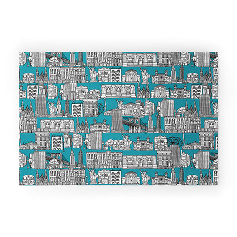 Sharon Turner New York Teal Welcome Mat