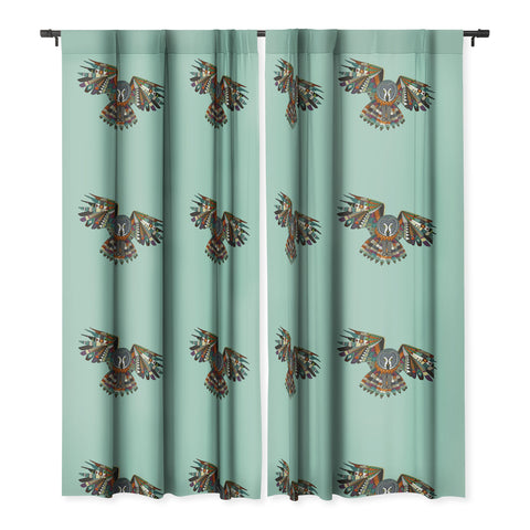 Sharon Turner night owl mint Blackout Window Curtain