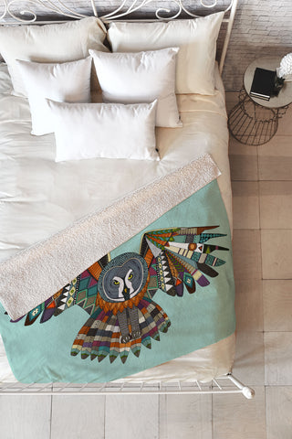 Sharon Turner night owl mint Fleece Throw Blanket