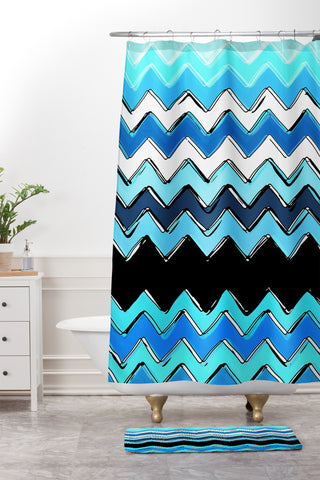 Sharon Turner Ocean Chevron Shower Curtain And Mat
