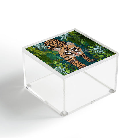 Sharon Turner ocelot jungle teal Acrylic Box