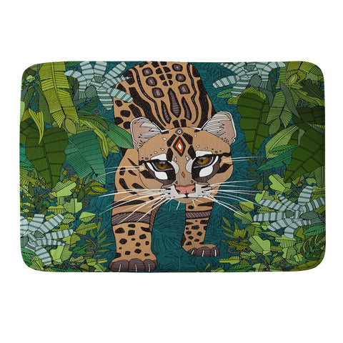 Sharon Turner ocelot jungle teal Memory Foam Bath Mat