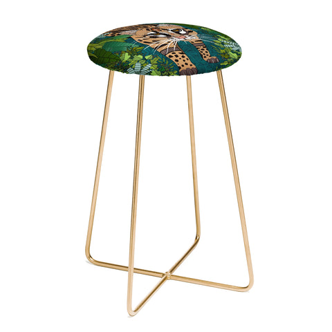 Sharon Turner ocelot jungle teal Counter Stool
