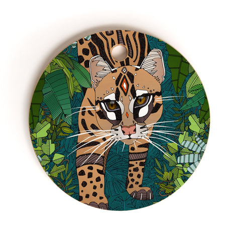 Sharon Turner ocelot jungle teal Cutting Board Round