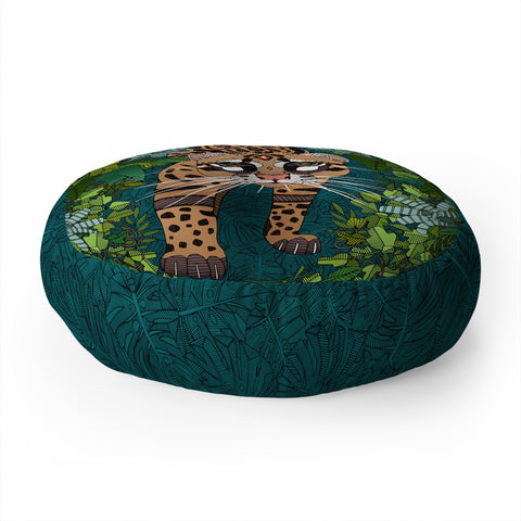 Sharon Turner ocelot jungle teal Floor Pillow Round