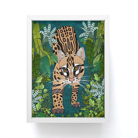 Sharon Turner ocelot jungle teal Framed Mini Art Print