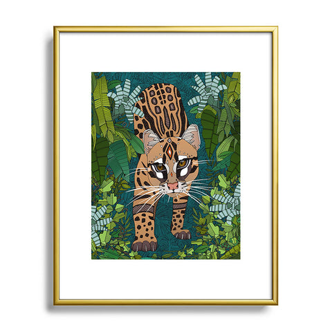 Sharon Turner ocelot jungle teal Metal Framed Art Print