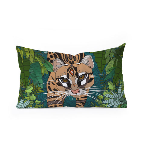 Sharon Turner ocelot jungle teal Oblong Throw Pillow