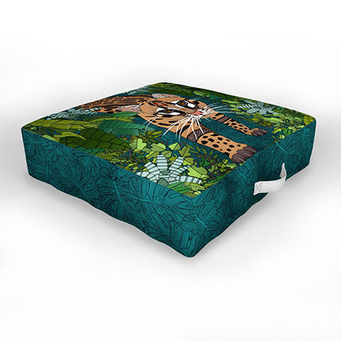 Sharon Turner ocelot jungle teal Outdoor Floor Cushion