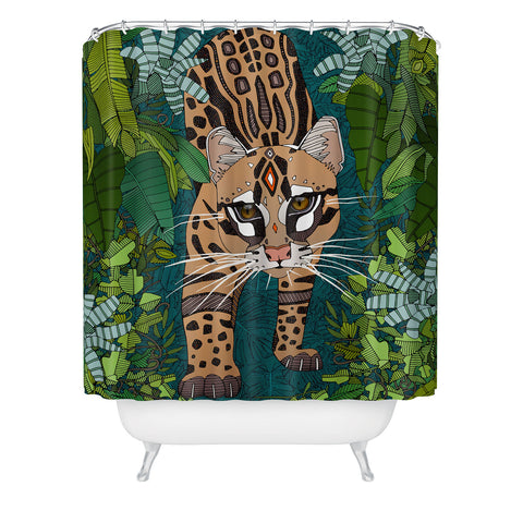 Sharon Turner ocelot jungle teal Shower Curtain