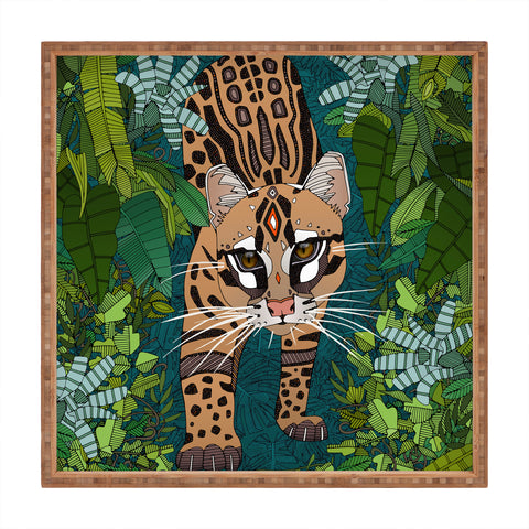 Sharon Turner ocelot jungle teal Square Tray