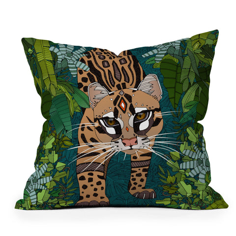 Sharon Turner ocelot jungle teal Throw Pillow