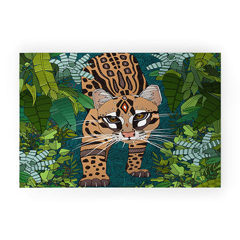 Sharon Turner ocelot jungle teal Welcome Mat