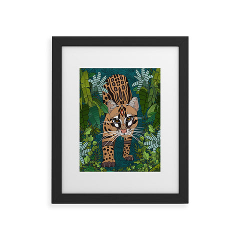 Sharon Turner ocelot jungle teal Framed Art Print