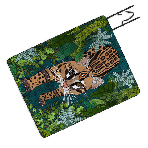 Sharon Turner ocelot jungle teal Picnic Blanket