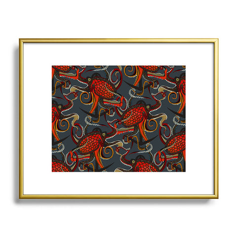 Sharon Turner octopus ink gunmetal Metal Framed Art Print