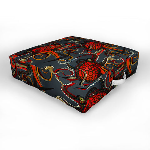 Sharon Turner octopus ink gunmetal Outdoor Floor Cushion