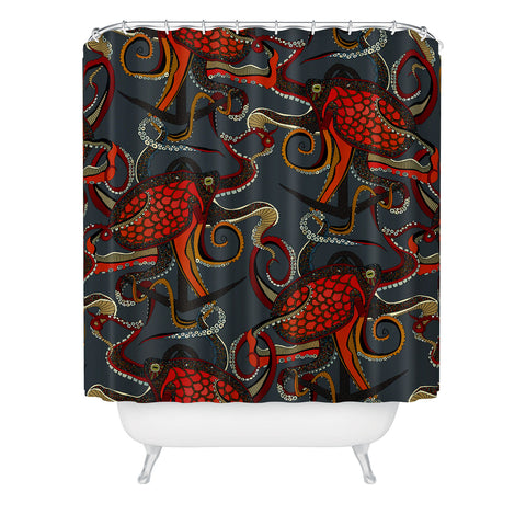 Sharon Turner octopus ink gunmetal Shower Curtain
