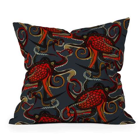 Sharon Turner octopus ink gunmetal Throw Pillow