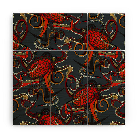 Sharon Turner octopus ink gunmetal Wood Wall Mural